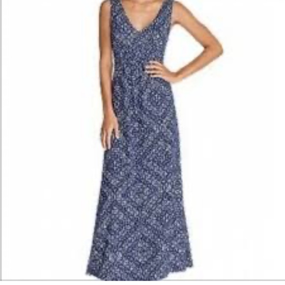 Eddie Bauer Navy White Pattern Cotton Jersey Maxi Sundress. Medium - Picture 1 of 8